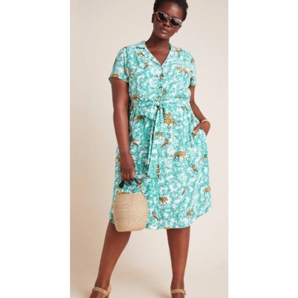 Maeve Dresses & Skirts - NWT MAEVE Catherine Buttondown Shirt Dress Printed Tigers Jungle Size 24W